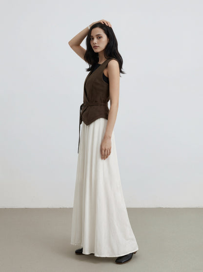 Wrap Front Suede Vest Top with V-Neck and Belt