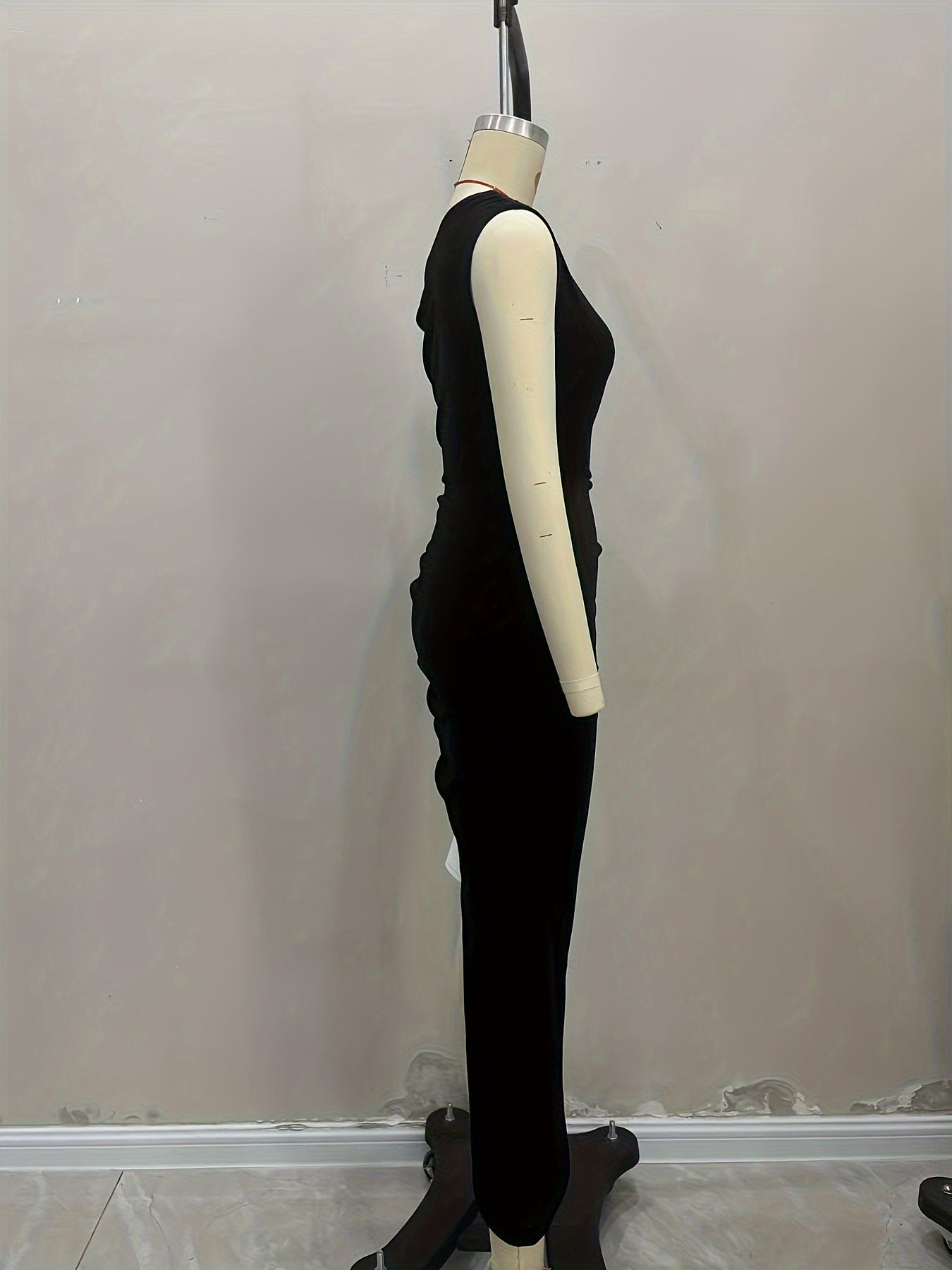 Velvet Bodycon Midi Dress with One-Shoulder and High Slit