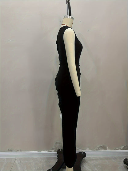 Velvet Bodycon Midi Dress with One-Shoulder and High Slit