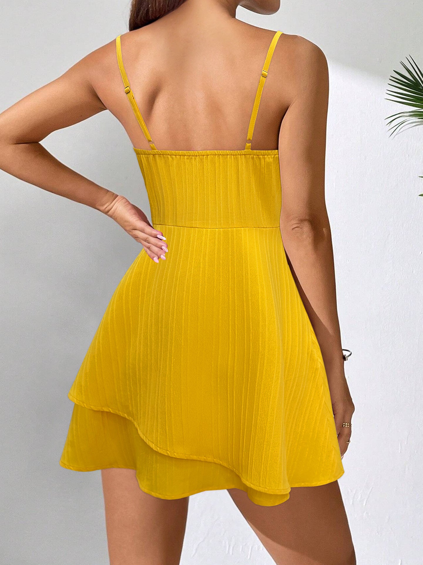 Sling Mini Dress with Bow Front and Tiered Hem