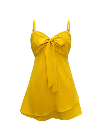 Sling Mini Dress with Bow Front and Tiered Hem