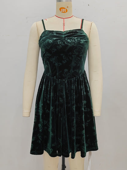Embossed Floral Velvet Cami Dress with Corset Bodice