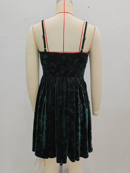 Embossed Floral Velvet Cami Dress with Corset Bodice