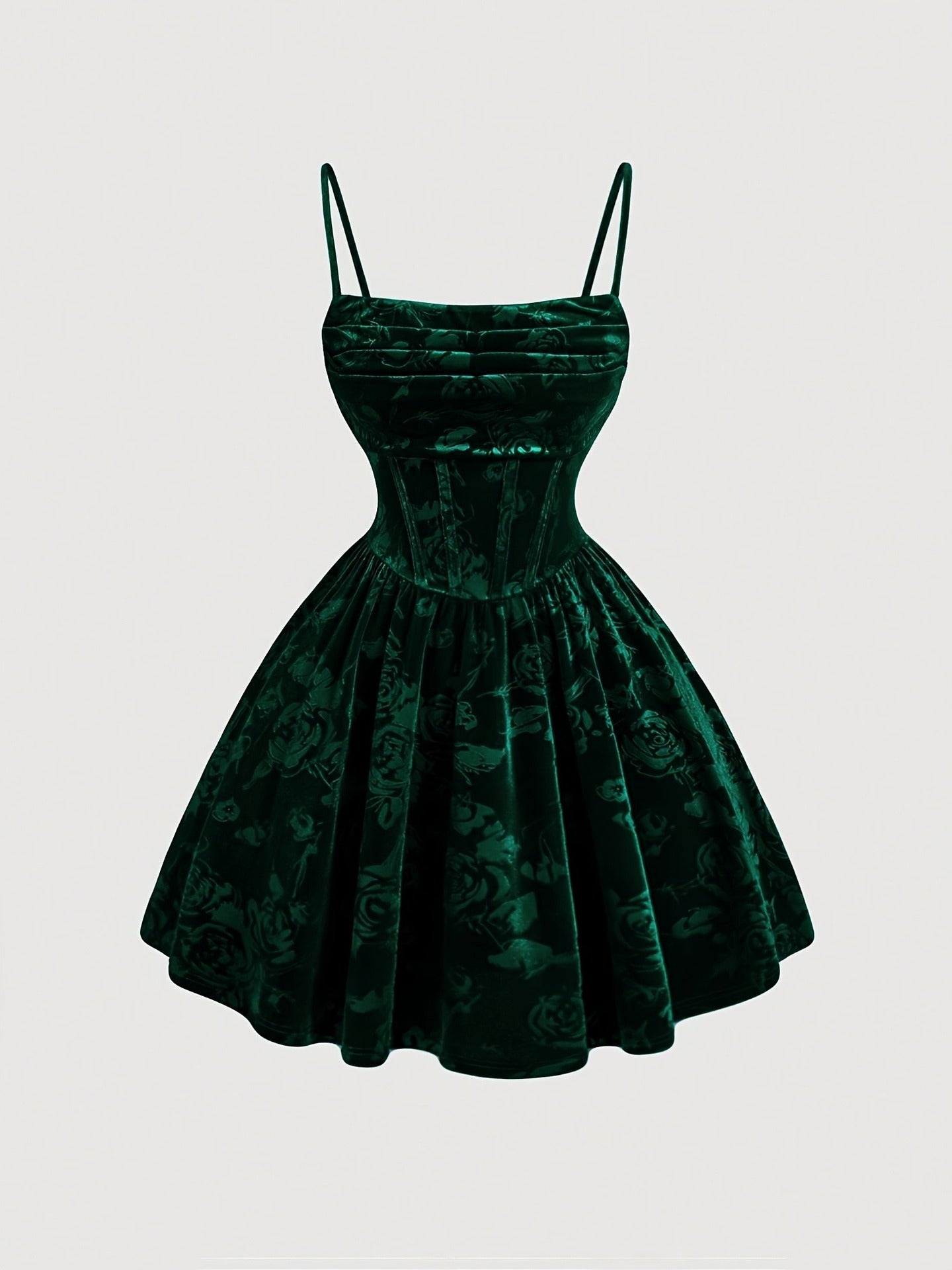 Embossed Floral Velvet Cami Dress with Corset Bodice