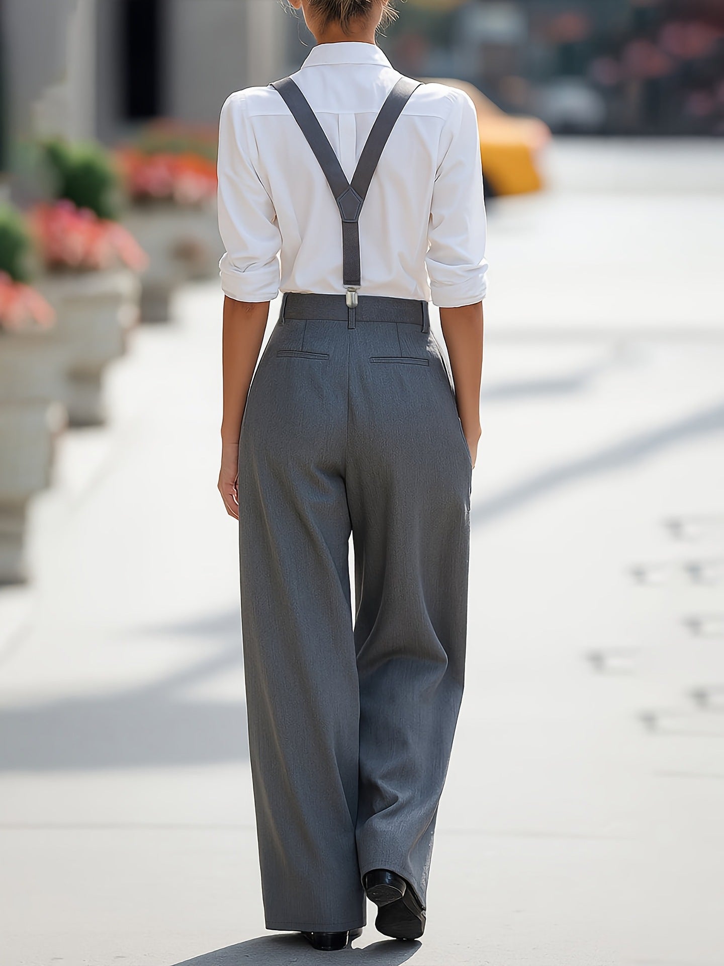 High-Waist Wide-Leg Trousers with Detachable Suspenders