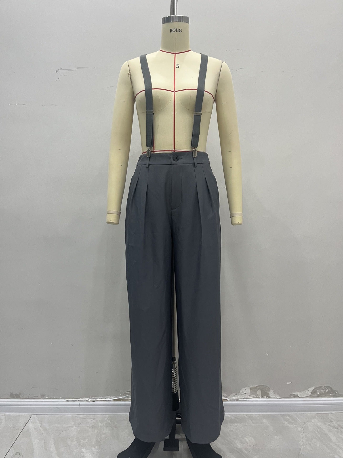 High-Waist Wide-Leg Trousers with Detachable Suspenders