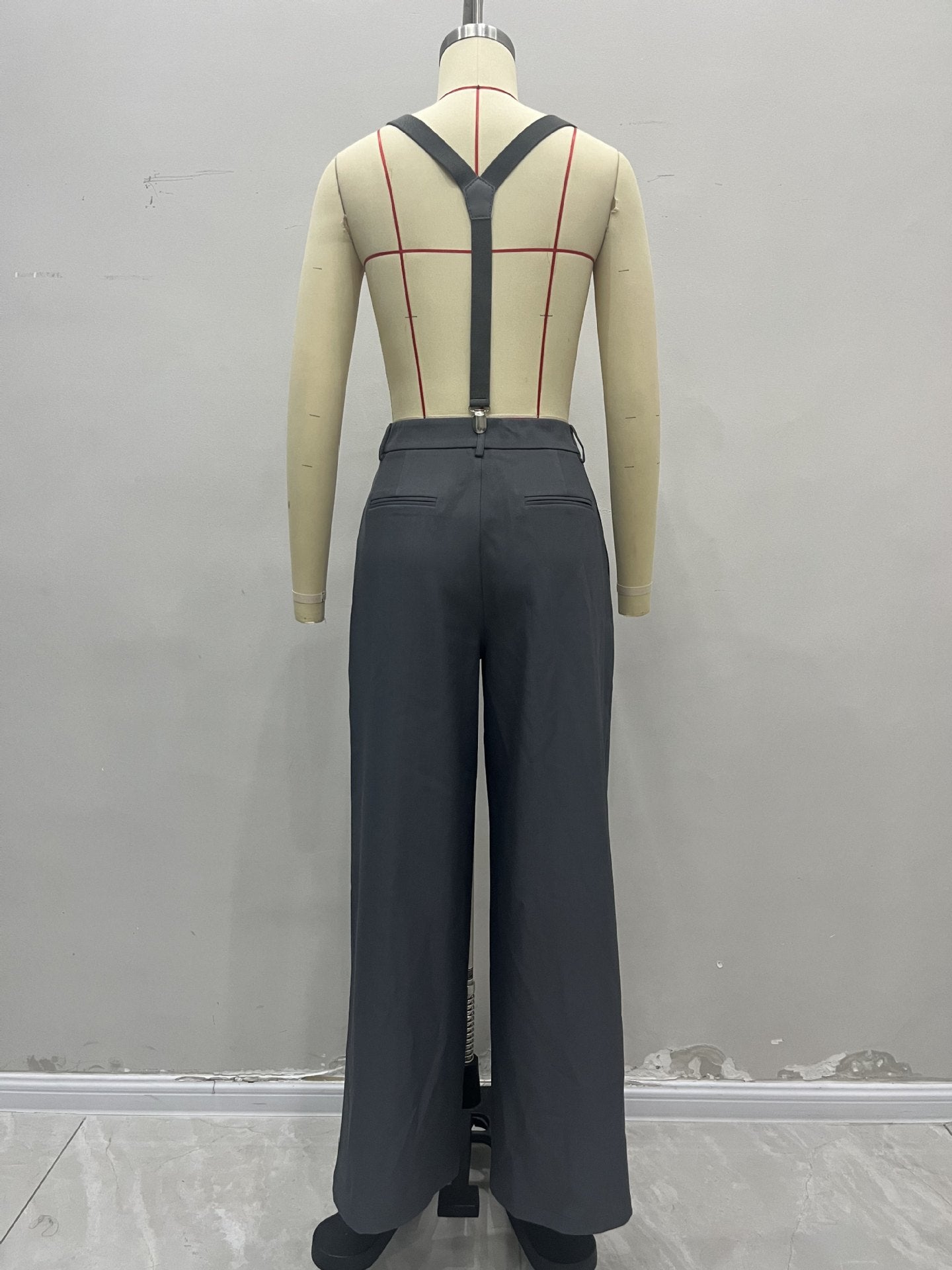 High-Waist Wide-Leg Trousers with Detachable Suspenders