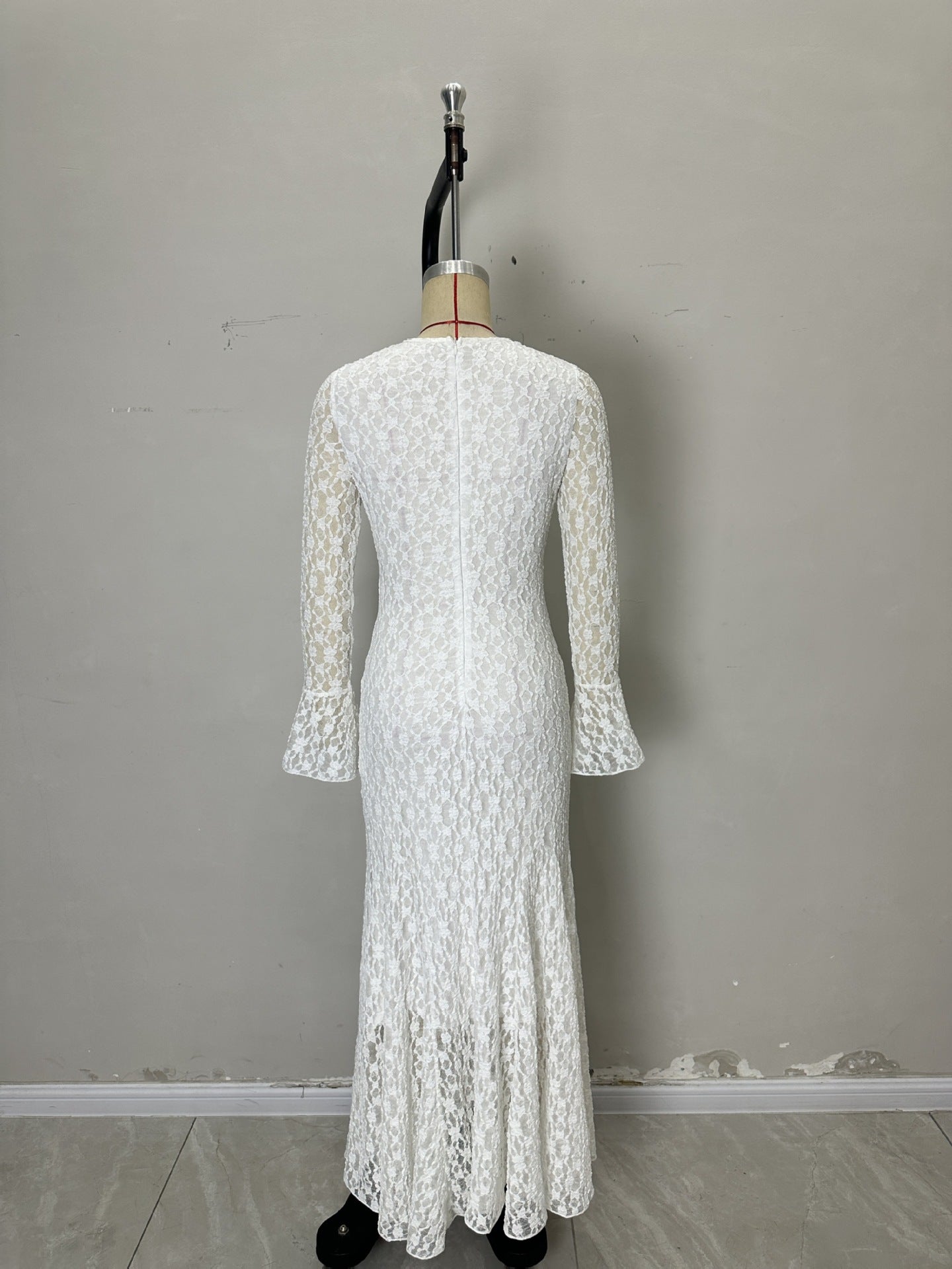 Lace Sheath Dress with V-Neck and Bell Sleeves