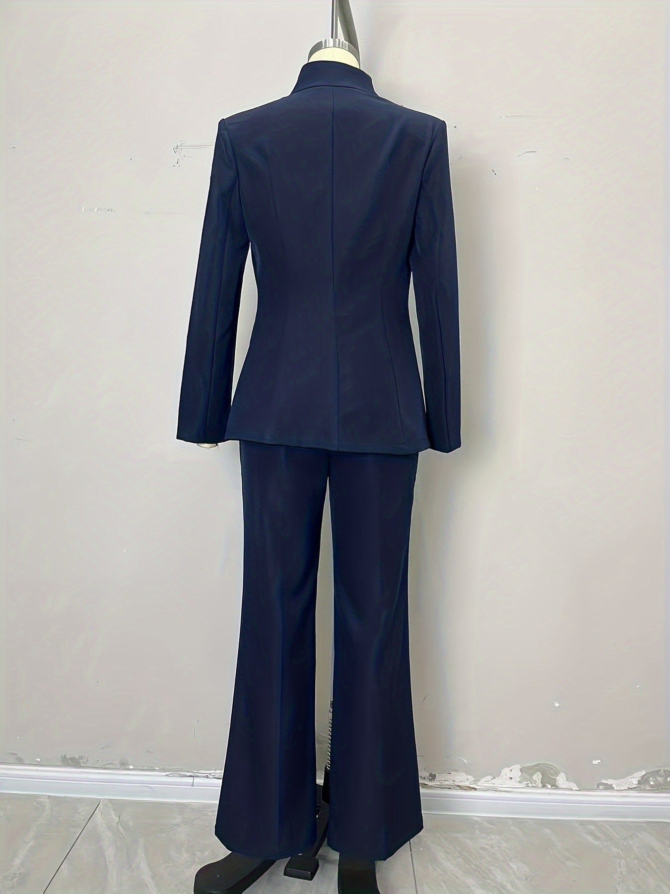 Slim Fit Pantsuit with Stand Collar and Flared Trousers
