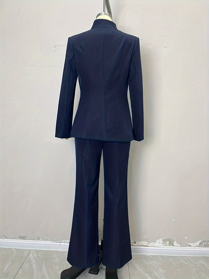 Slim Fit Pantsuit with Stand Collar and Flared Trousers