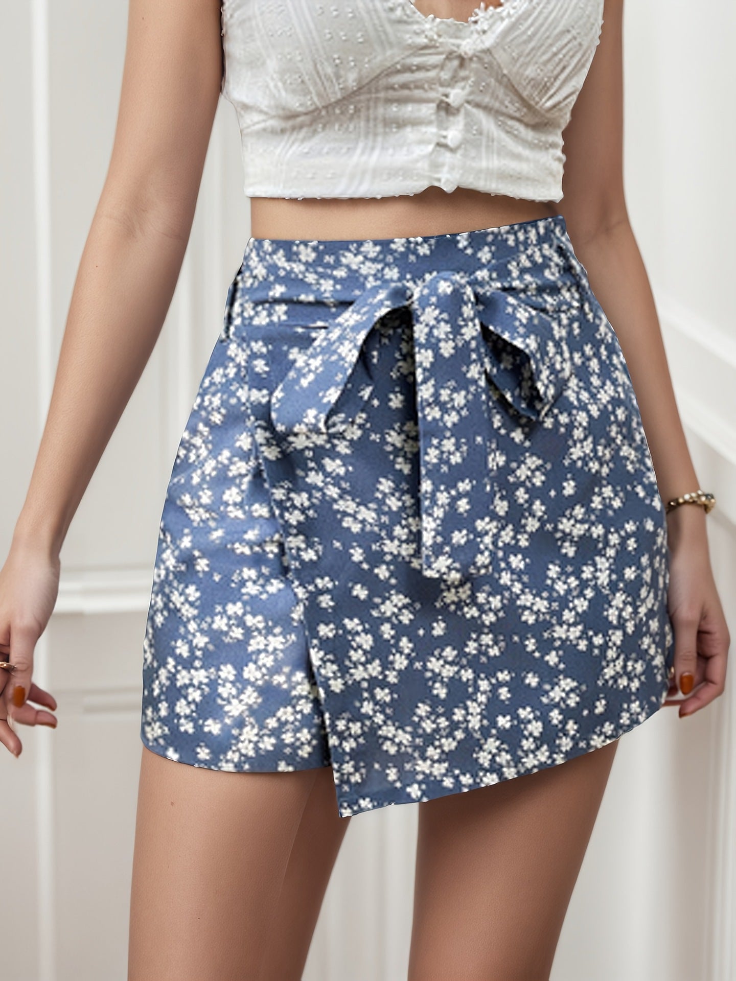 Floral Print High-Waist Shorts with Tie-Waist