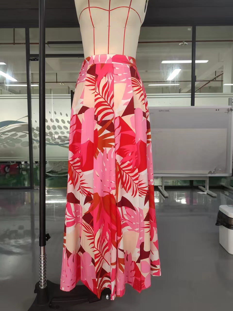 Tropical Print Wide-Leg Pants with High Elastic Waist