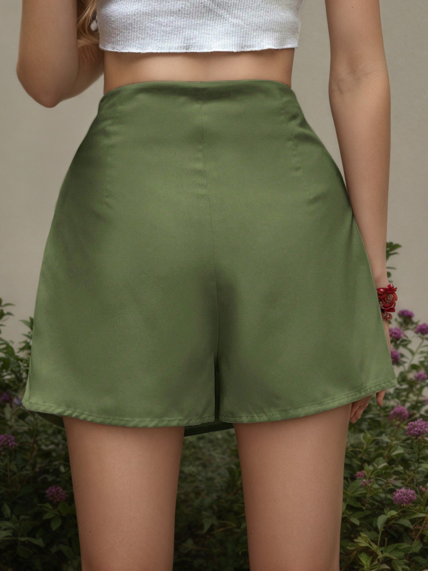 High-Waist Skort with Drawstring Ring and Tassels