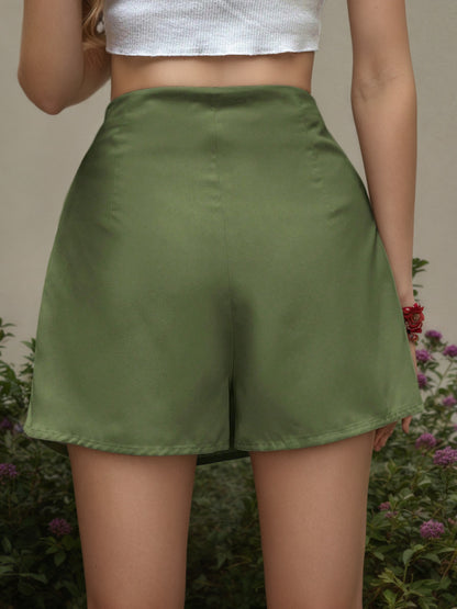 High-Waist Skort with Drawstring Ring and Tassels