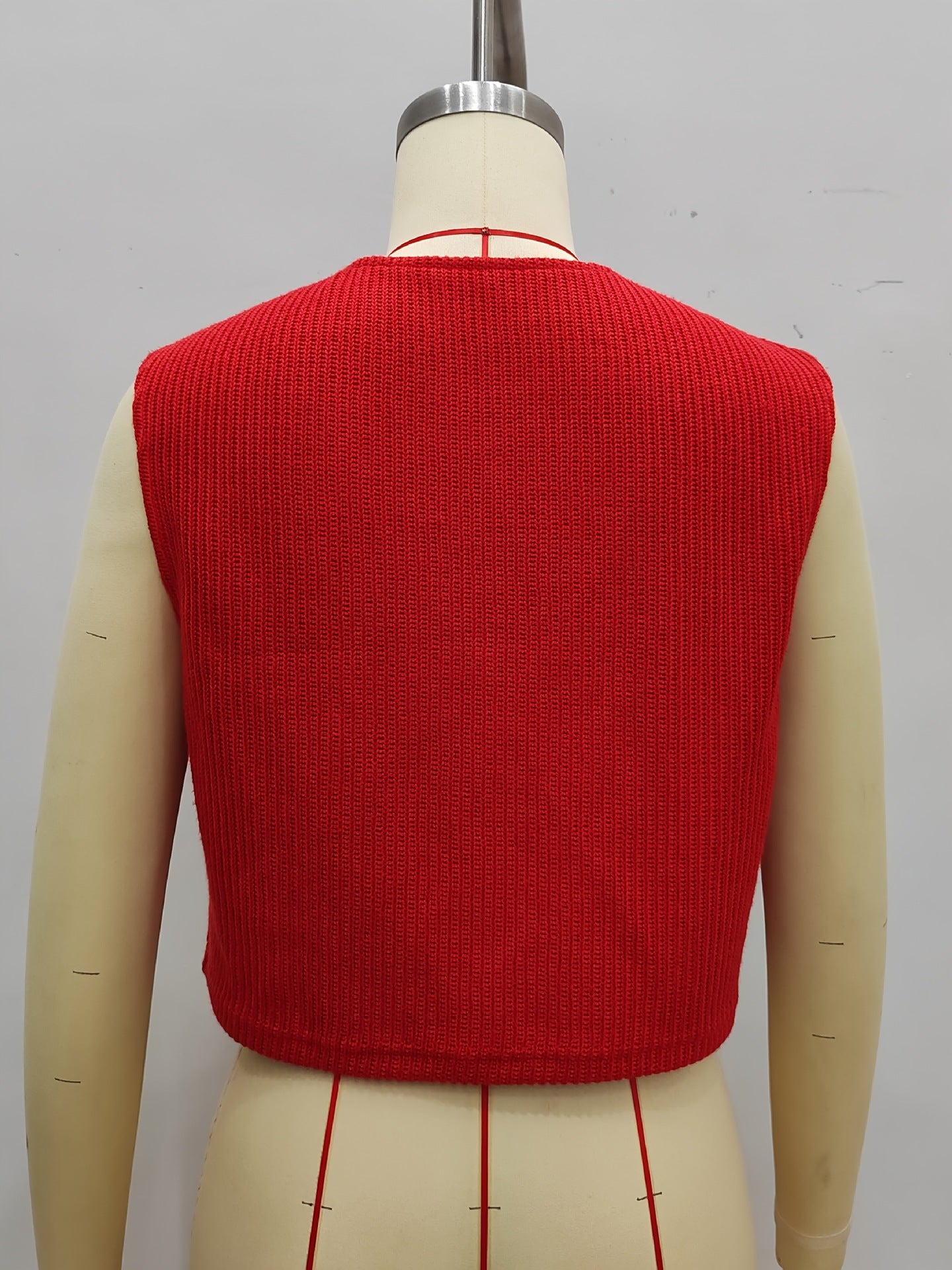 Slim Fit Cropped Knit Vest with Button Front and Crew Neck