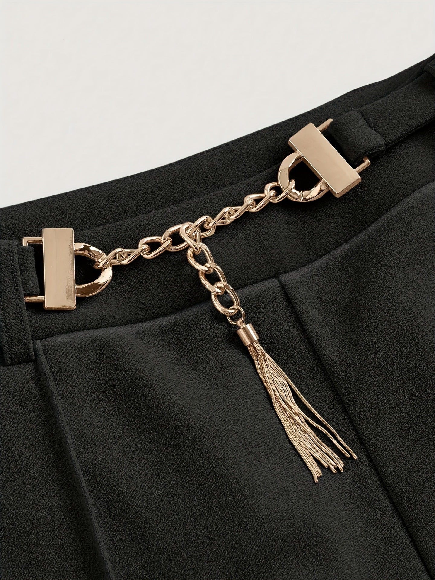 High-Waist Straight Trousers with Front Seam and Chain Belt