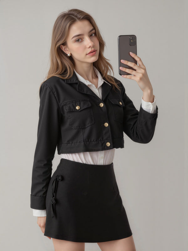 A-Line Mini Skirt with High-Waist and Drawstring Side