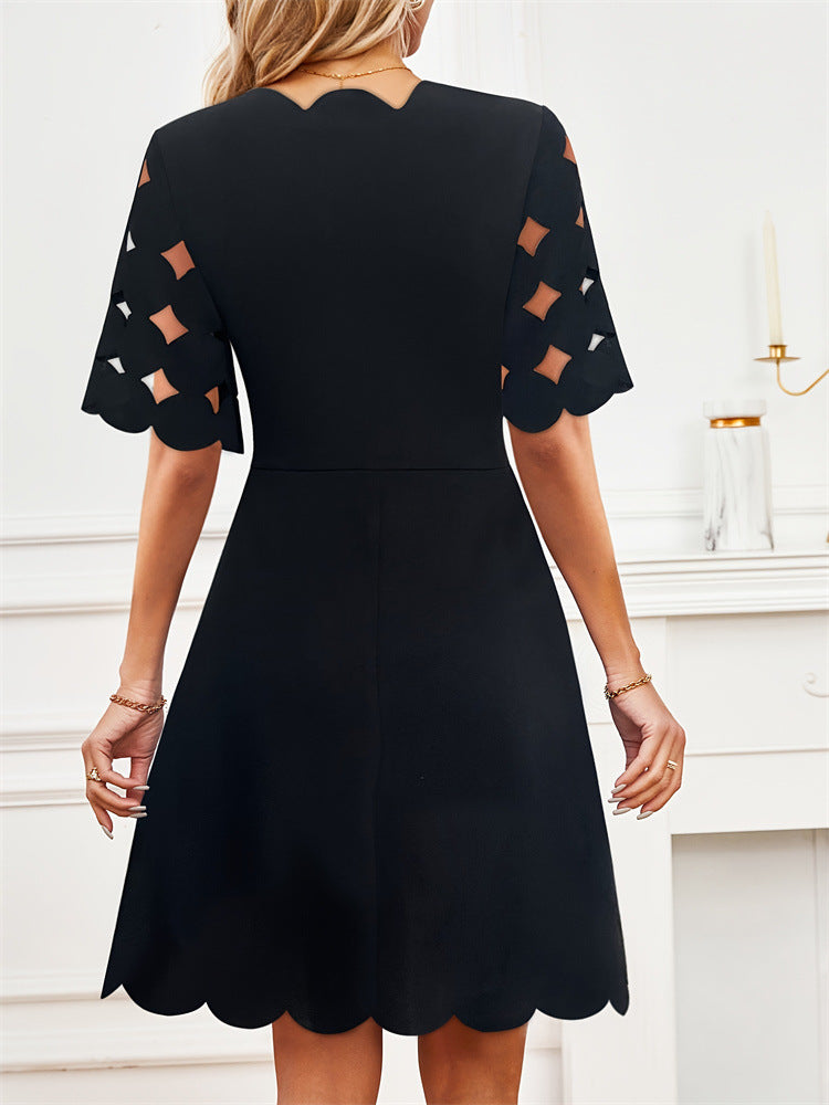 A-Line Dress with Scalloped Neckline and Cut-Out Sleeves