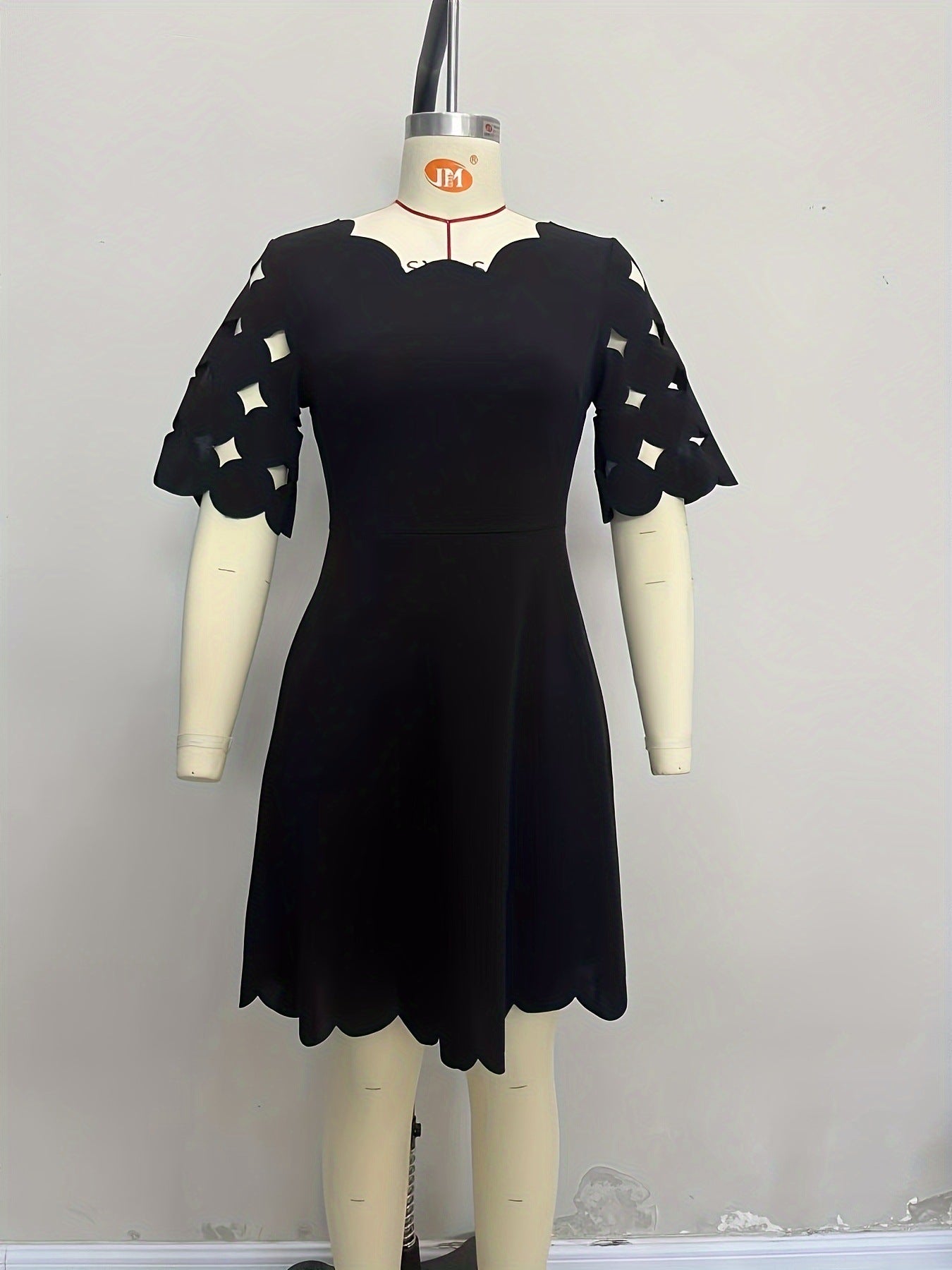 A-Line Dress with Scalloped Neckline and Cut-Out Sleeves