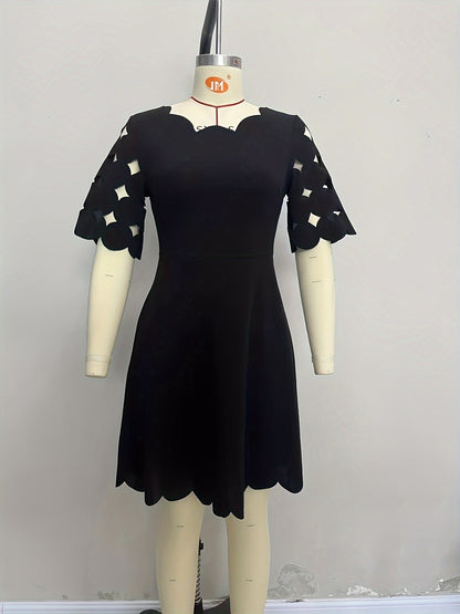 A-Line Dress with Scalloped Neckline and Cut-Out Sleeves