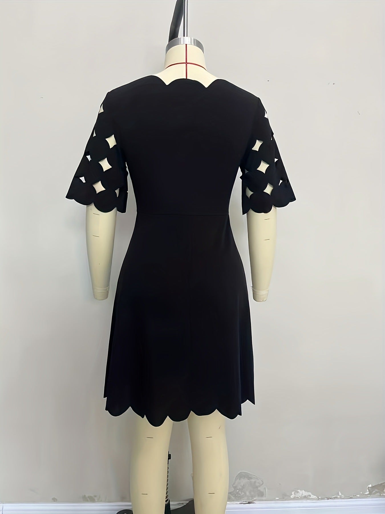 A-Line Dress with Scalloped Neckline and Cut-Out Sleeves