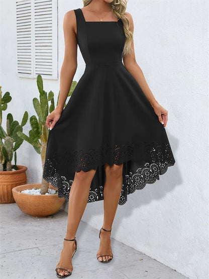A-Line Midi Dress with Scalloped High-Low Hem