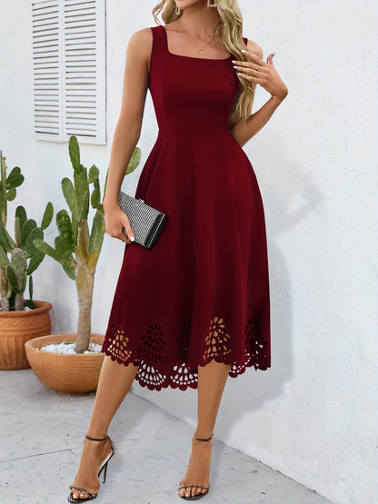 A-Line Midi Dress with Scalloped High-Low Hem