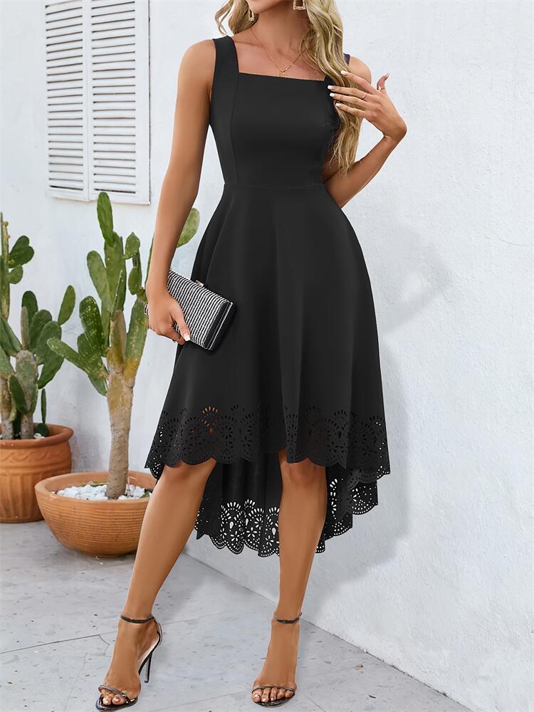 A-Line Midi Dress with Scalloped High-Low Hem