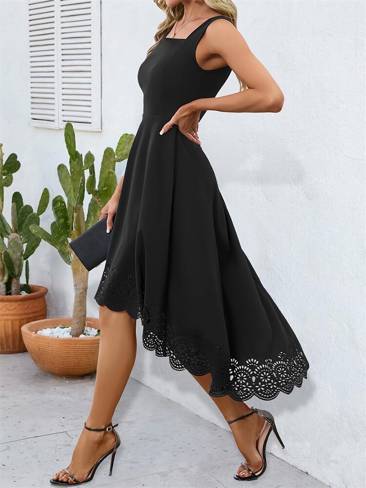A-Line Midi Dress with Scalloped High-Low Hem