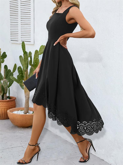 A-Line Midi Dress with Scalloped High-Low Hem