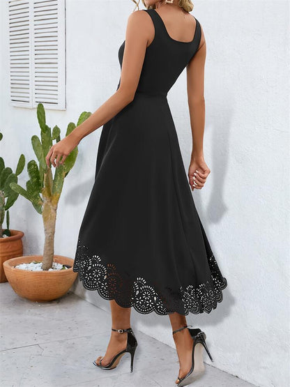 A-Line Midi Dress with Scalloped High-Low Hem