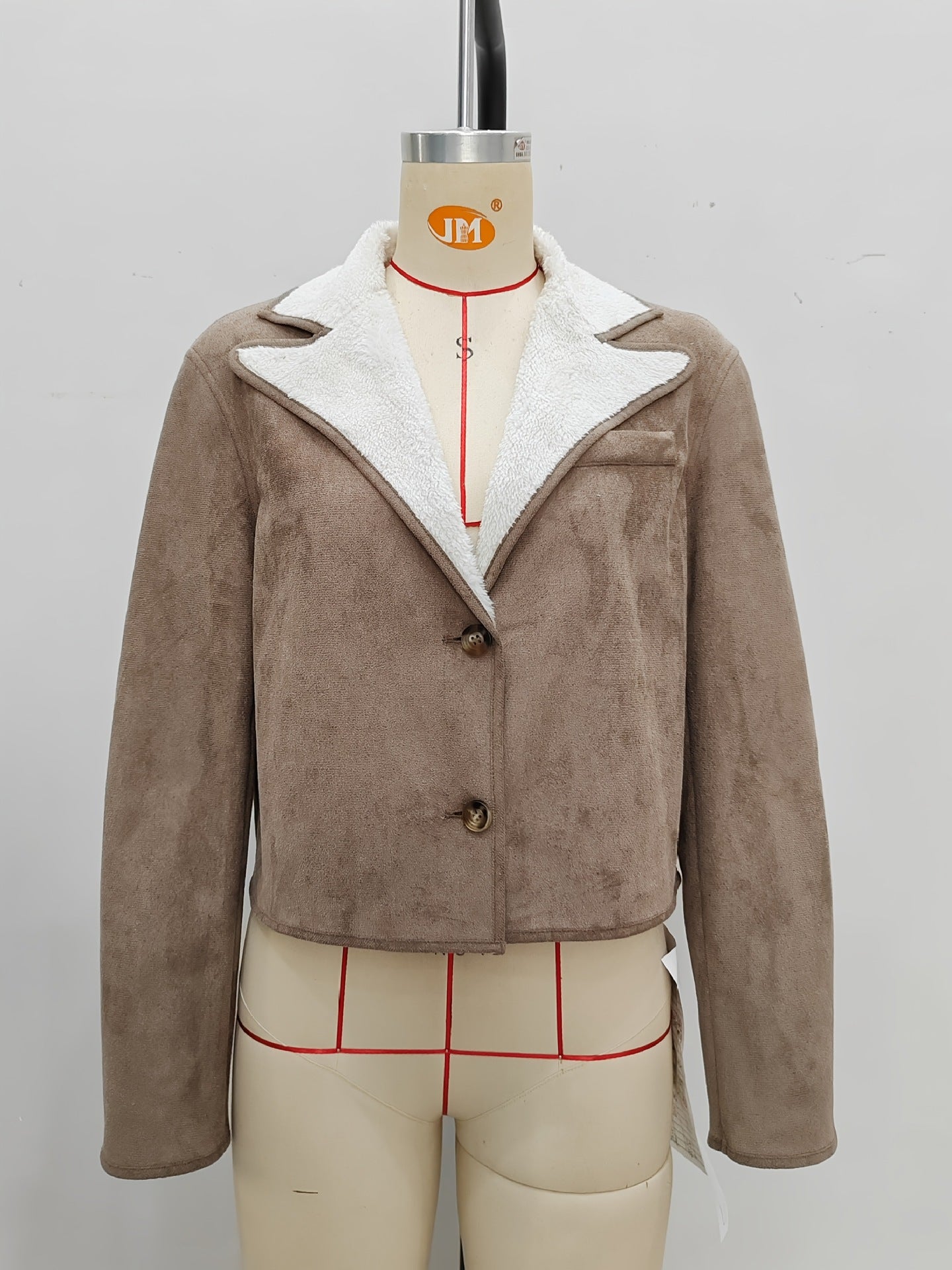 Suede Jacket with Fleece Lining and Lapel Collar