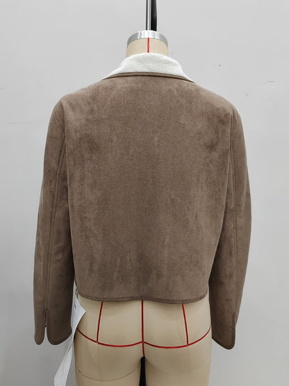 Suede Jacket with Fleece Lining and Lapel Collar
