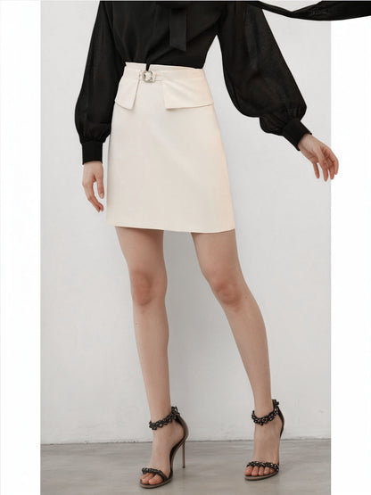 A-Line Mini Skirt with High Waist and Metal Buckle