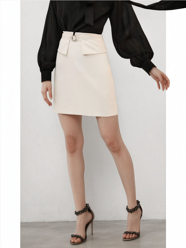 A-Line Mini Skirt with High Waist and Metal Buckle