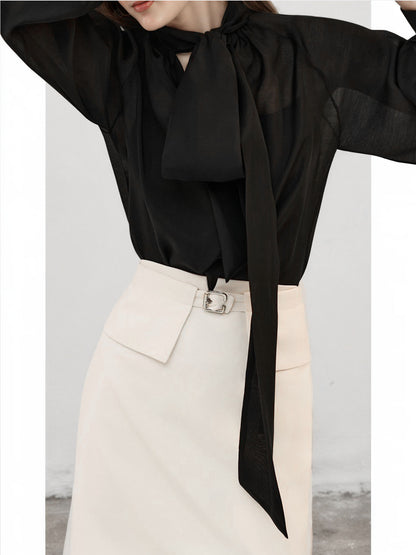 A-Line Mini Skirt with High Waist and Metal Buckle