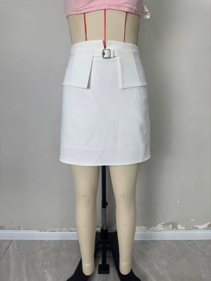 A-Line Mini Skirt with High Waist and Metal Buckle