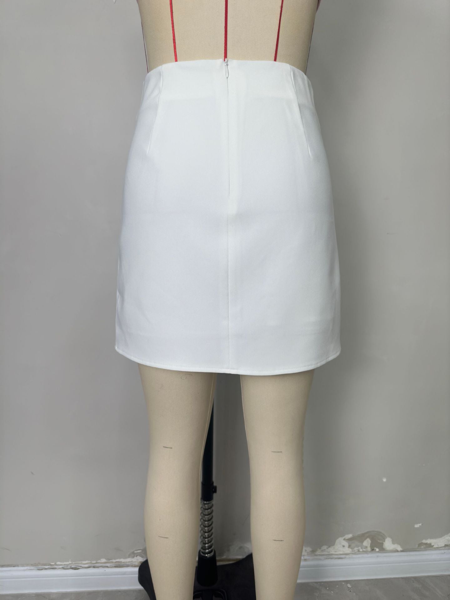 A-Line Mini Skirt with High Waist and Metal Buckle