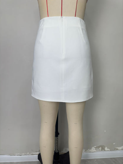 A-Line Mini Skirt with High Waist and Metal Buckle