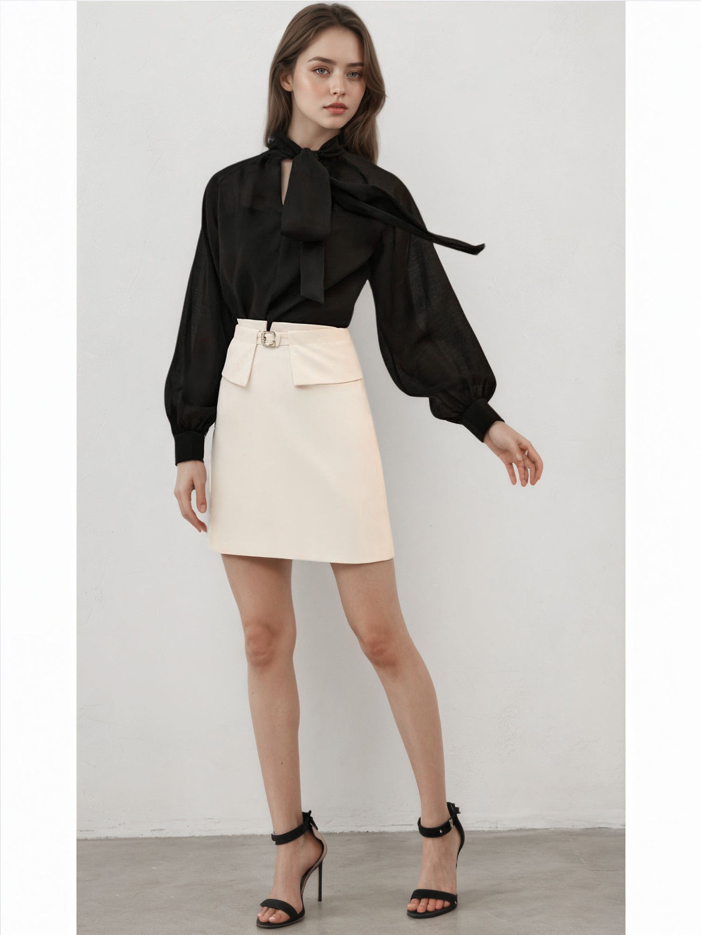 A-Line Mini Skirt with High Waist and Metal Buckle
