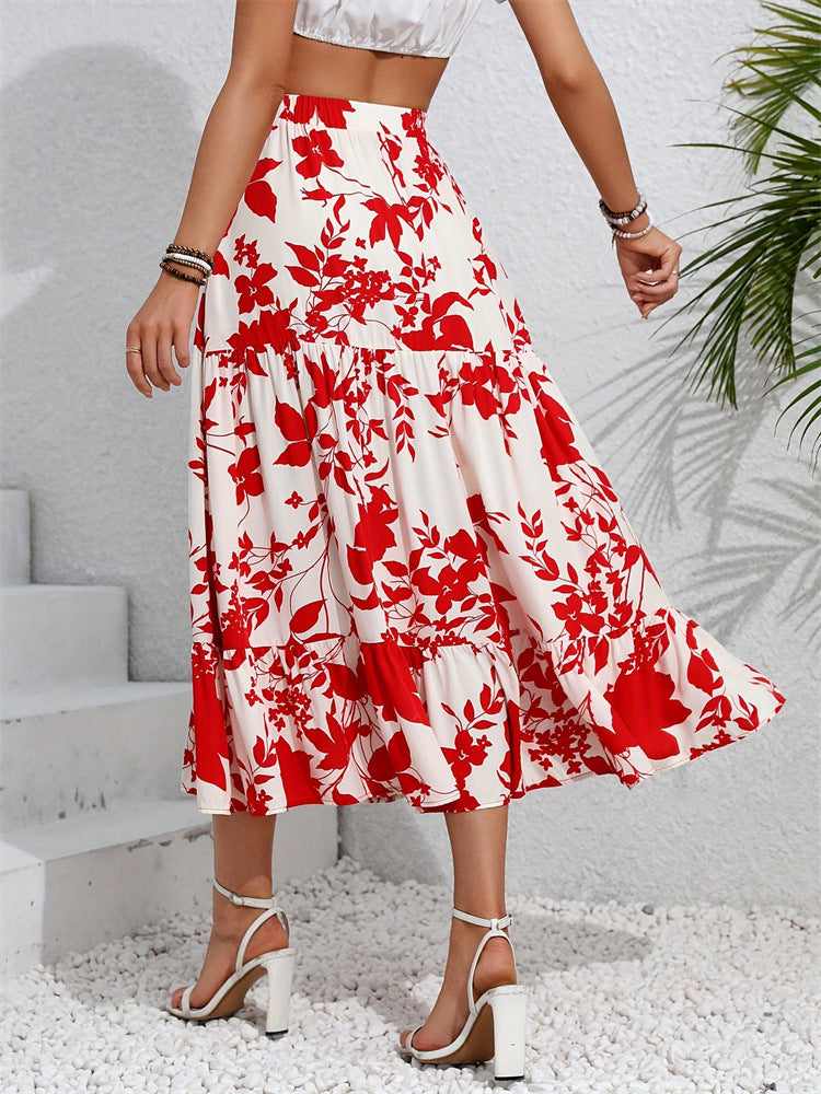 Floral Printed Tiered Maxi Skirt with Drawstring Waist
