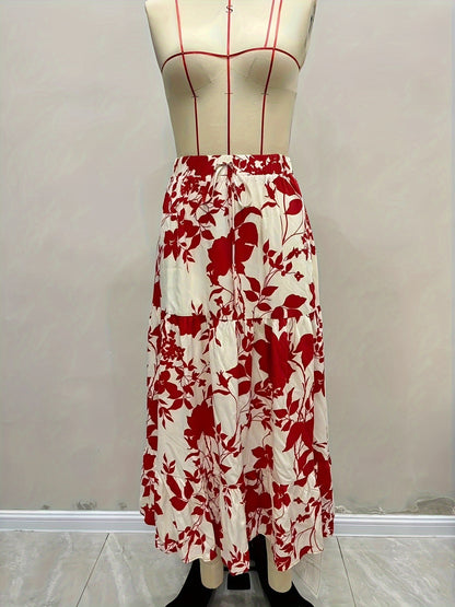 Floral Printed Tiered Maxi Skirt with Drawstring Waist