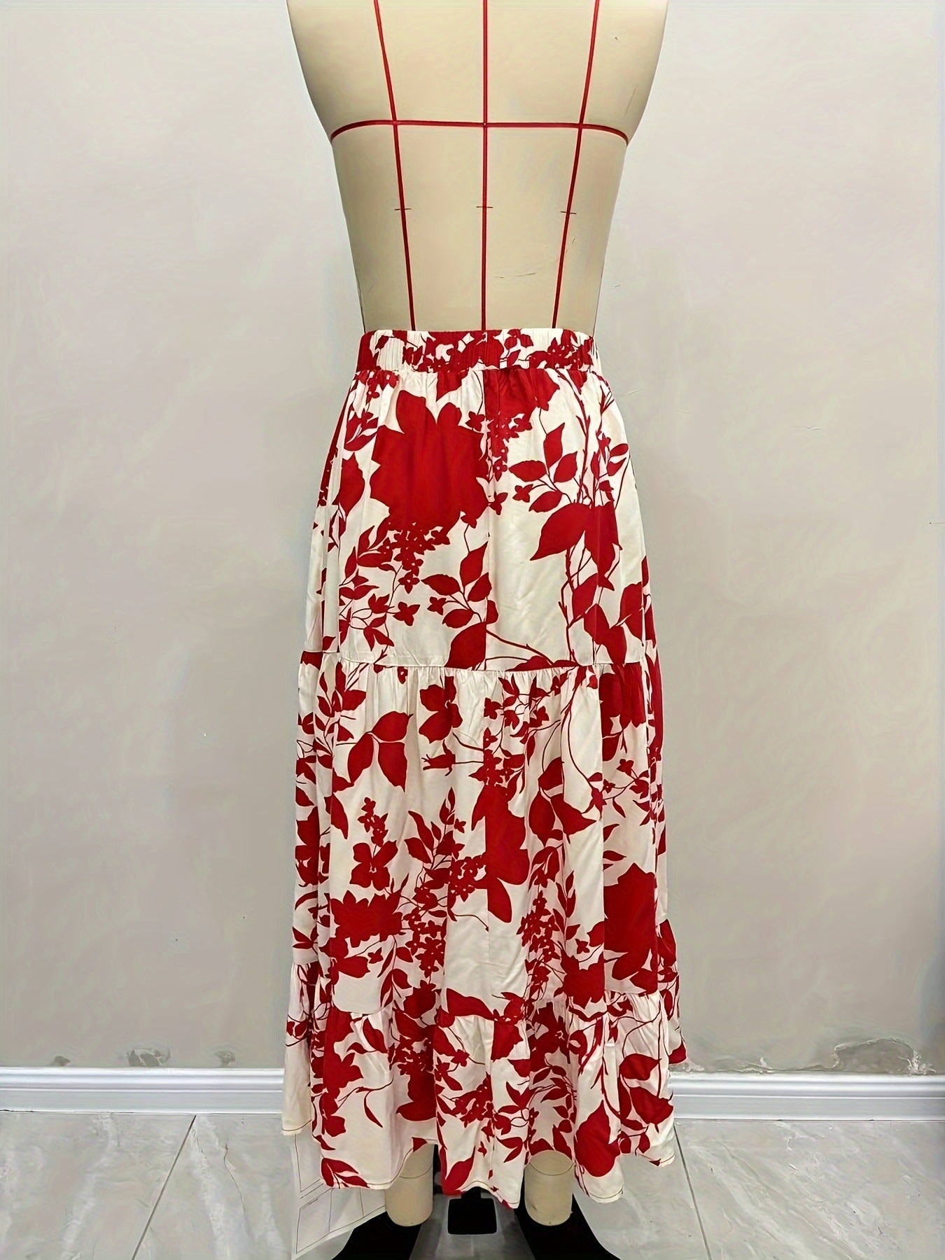 Floral Printed Tiered Maxi Skirt with Drawstring Waist