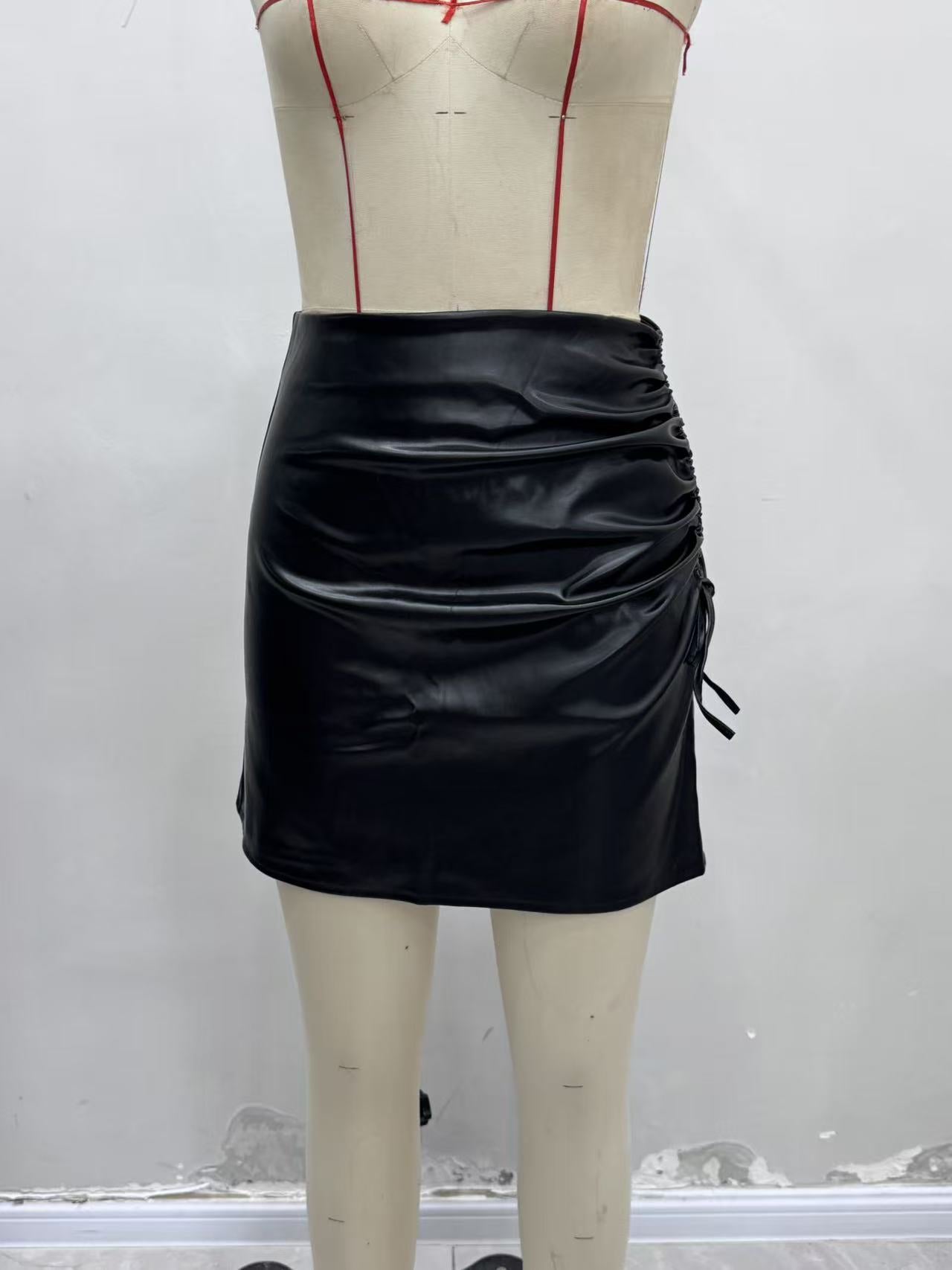 A-Line PU Miniskirt with Ruched Side Drawstring