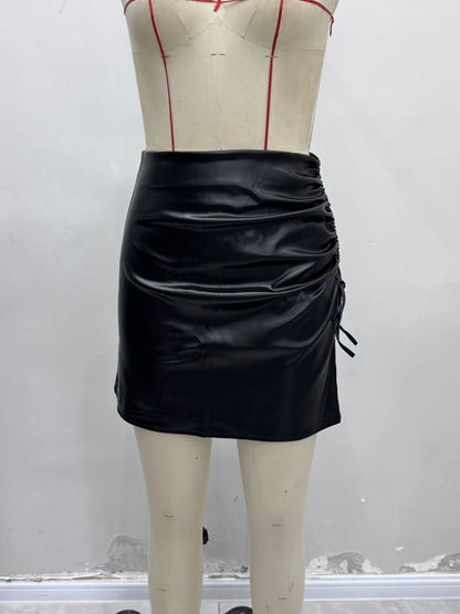 A-Line PU Miniskirt with Ruched Side Drawstring