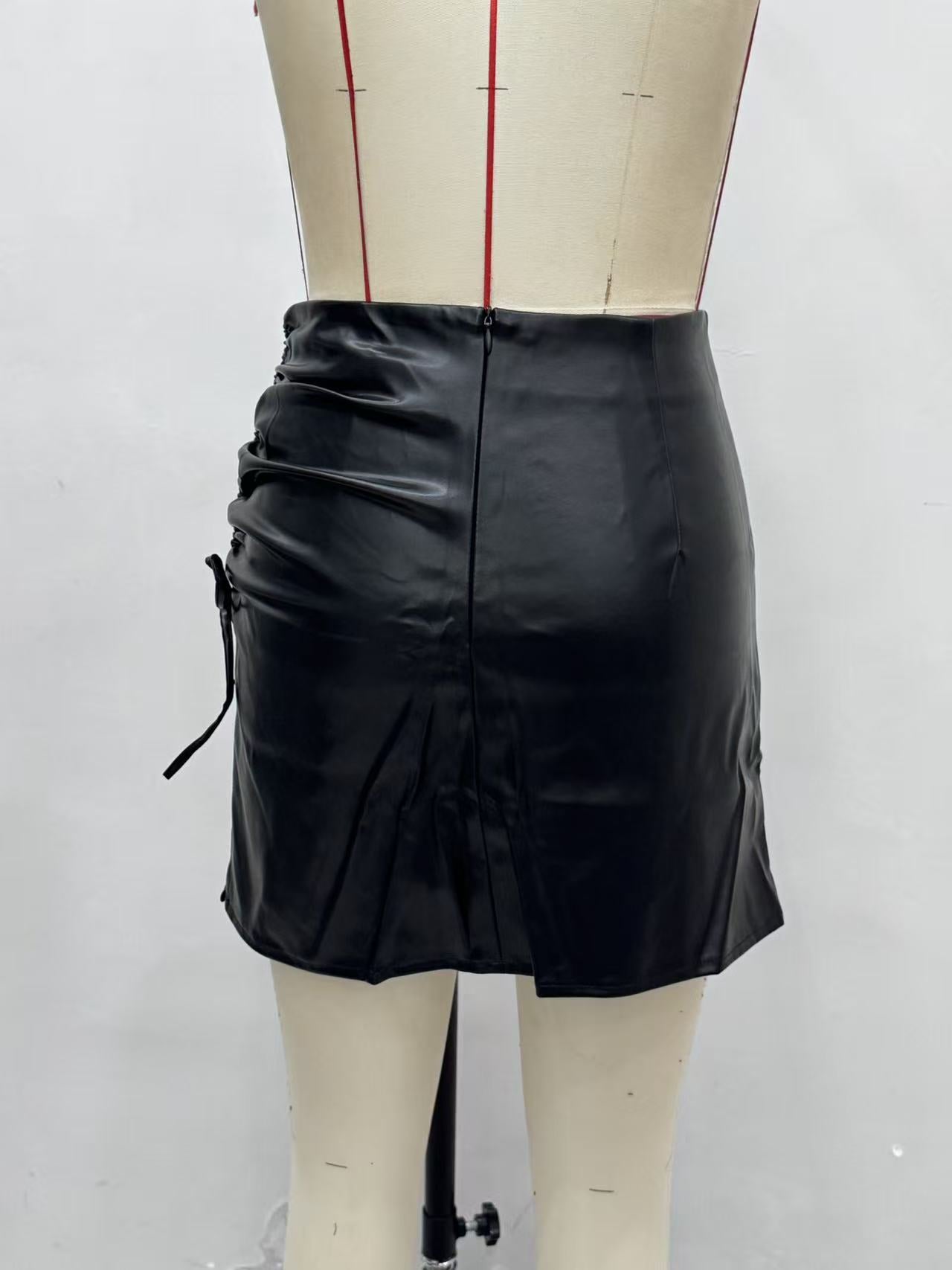 A-Line PU Miniskirt with Ruched Side Drawstring