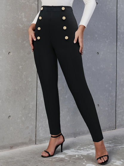 High-Waist Skinny Pants with Double-Breasted Buttons
