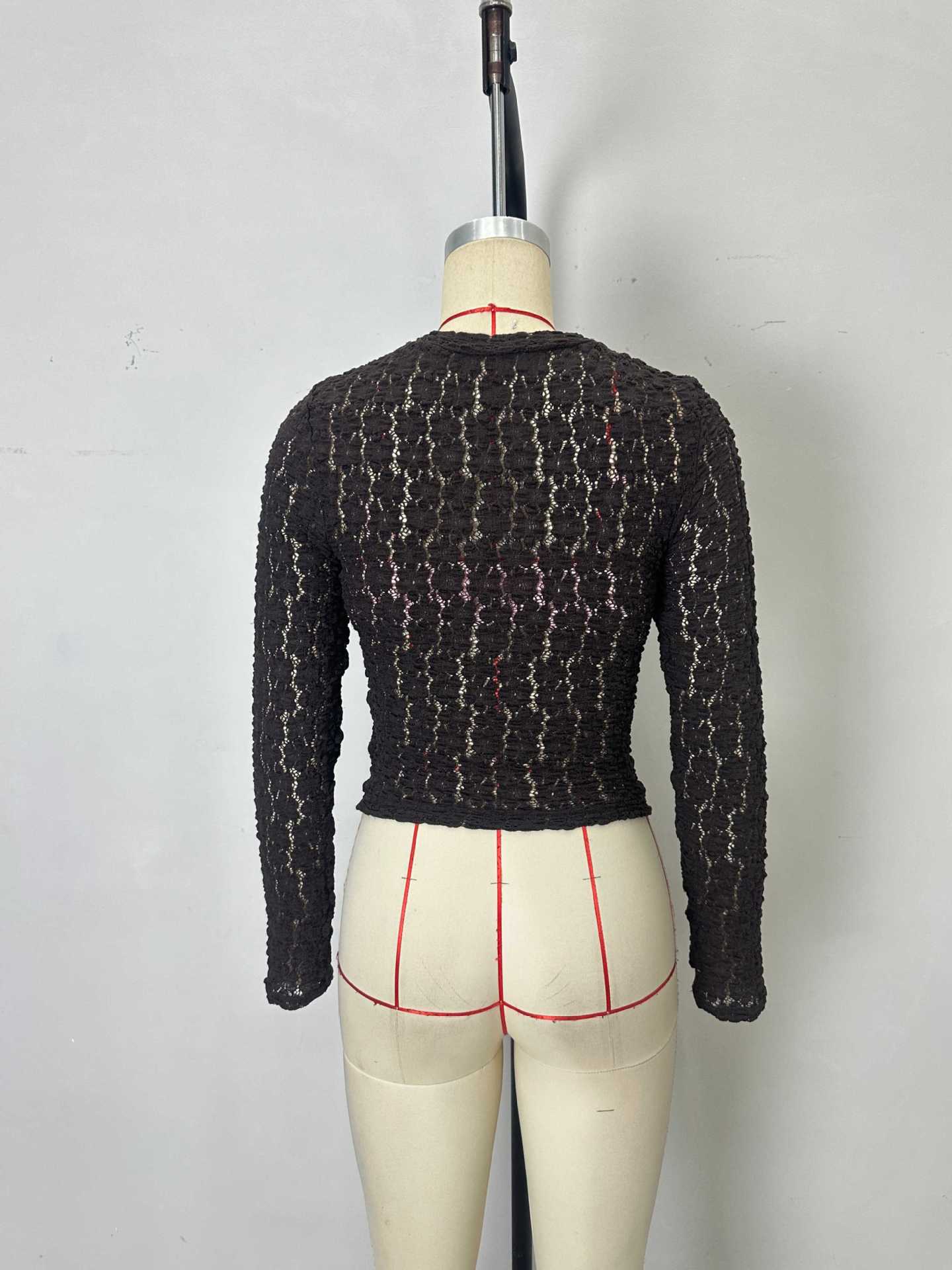 Bodycon Lace Long-Sleeve Top with Round Neck