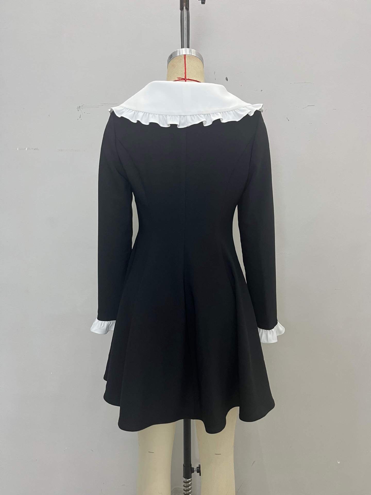 Fit-and-Flare Mini Dress with Doll Collar and Ruffled Cuffs