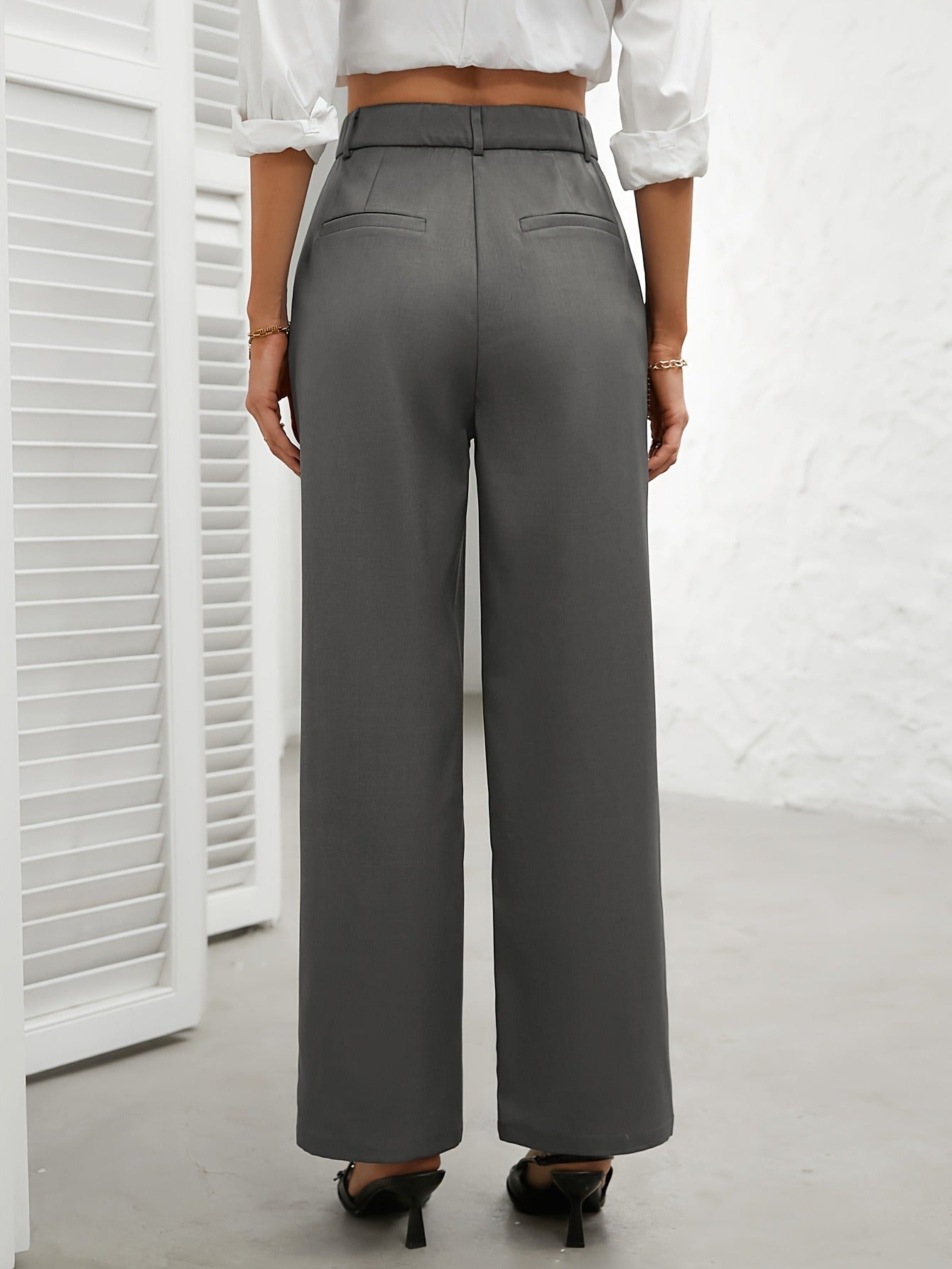 High-Waist Straight-Leg Trousers with Pockets
